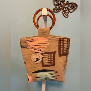 Handmade Vintage Style Mid Century Barkcloth Mini Tote Bag